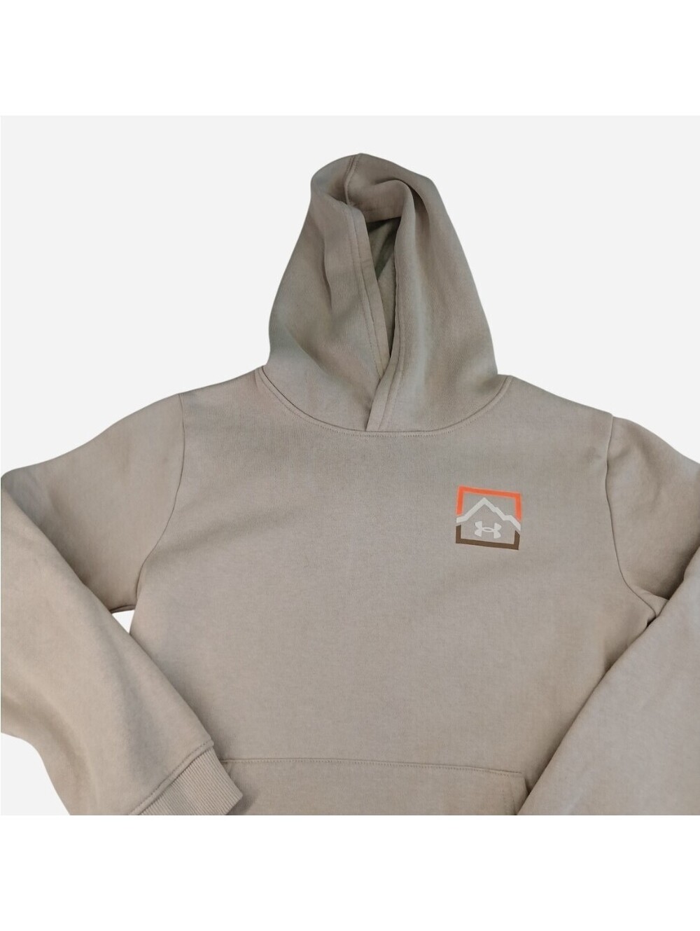 Under Armour Youth Medium Pullover Hoodie Sweatshirt Tan Geometric Logo Boys YM